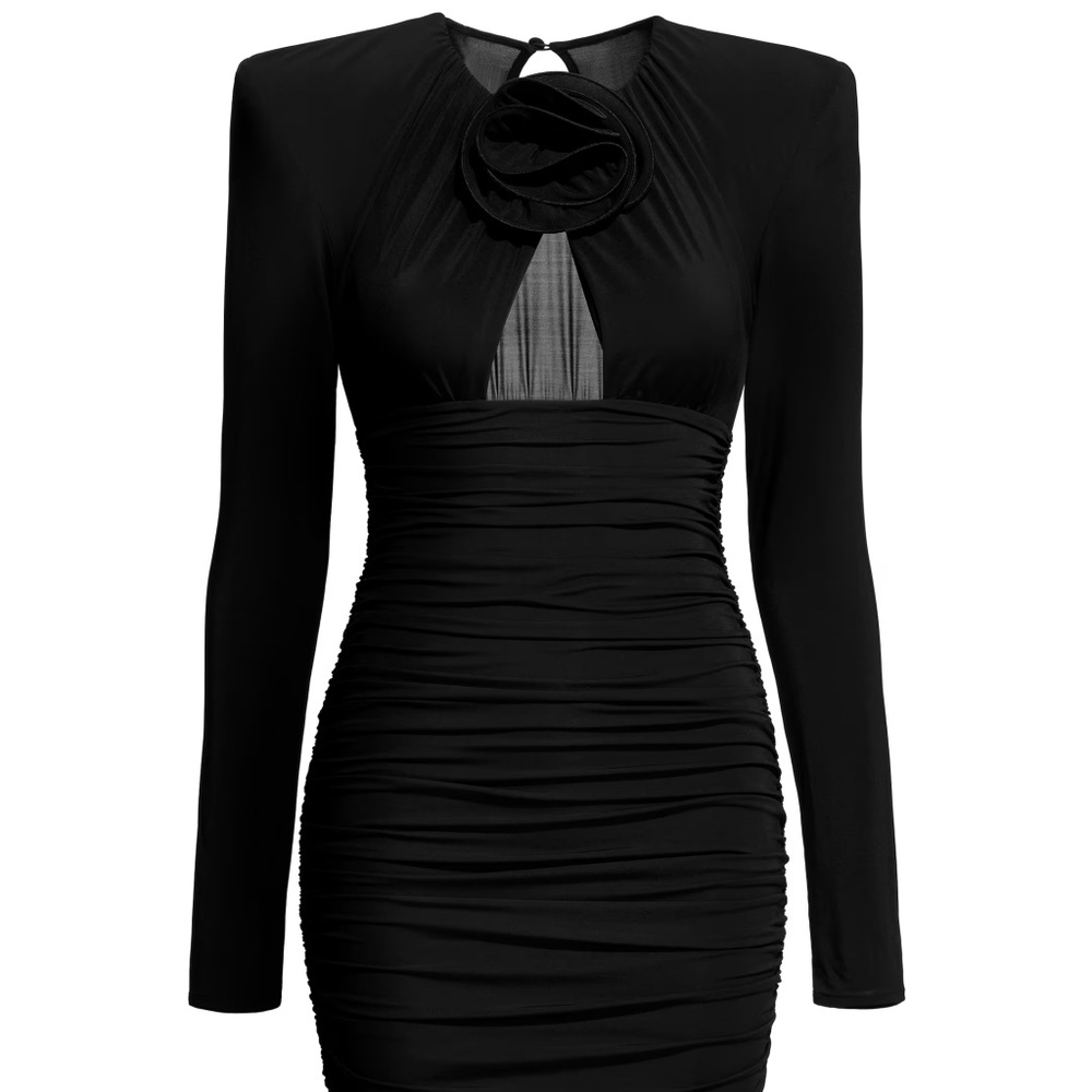 Magda Butrym H&M Rose Appliquéd Dress with shoulder Pads, size XL Black NWT